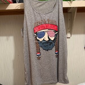 Gray Graphic Tank Top with Patriotic Design